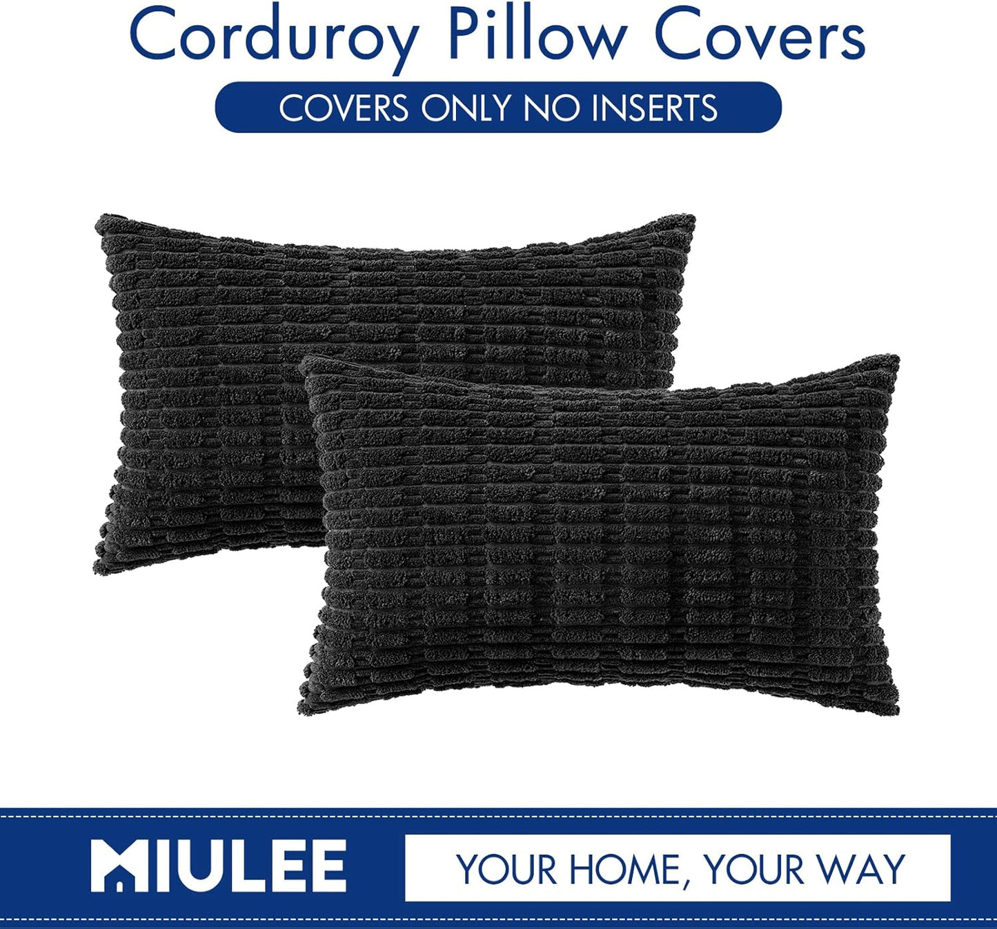 MIULEE Corduroy Lumbar Throw Pillow Covers - Soft Boho Striped Design | 20x12 Inch for Modern Home Decor