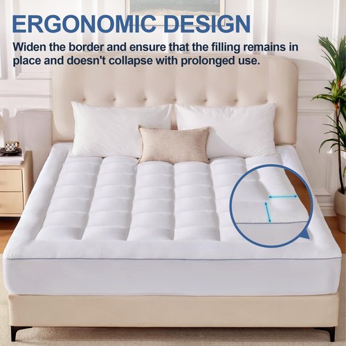 Eiayeebil Queen Size Mattress Pad, Soft Pillow Top Mattress Topper Queen with 8-21" Deep Pocket, Quilted Fitted Mattress Pad for Back Pain Relief, Down Alternative Filling, White