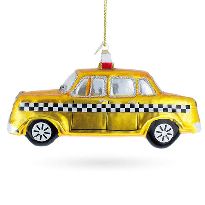 Yellow Taxi Glass Ornament - Handcrafted Christmas Ball by BestPysanky