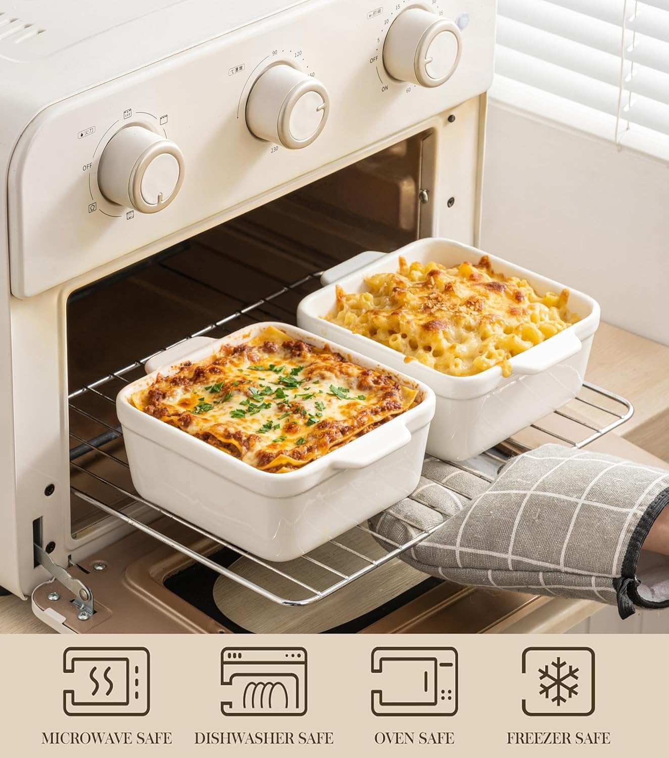 Regine Switzerland 5x5 Small Baking Dish - 28 Oz Ceramic Casserole Dish with Handles | Set of 2, Oven & Microwave Safe
