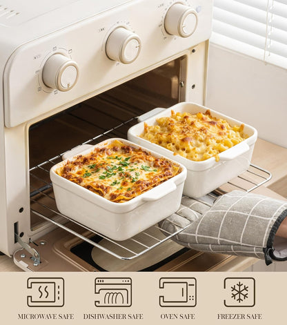 Regine Switzerland 5x5 Small Baking Dish - 28 Oz Ceramic Casserole Dish with Handles | Set of 2, Oven & Microwave Safe