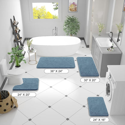 OLANLY Bathroom Runner Rugs - Soft Absorbent Chenille Bath Mats | Quick Dry, Machine Washable, 70x24, Airy Blue