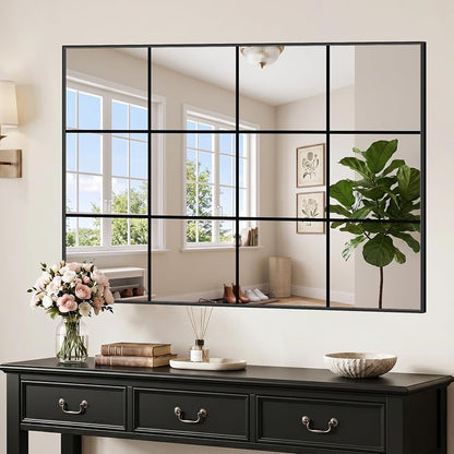YIROMAN Window Pane Mirror 48x35 Inch Black Grid Wall Mirror