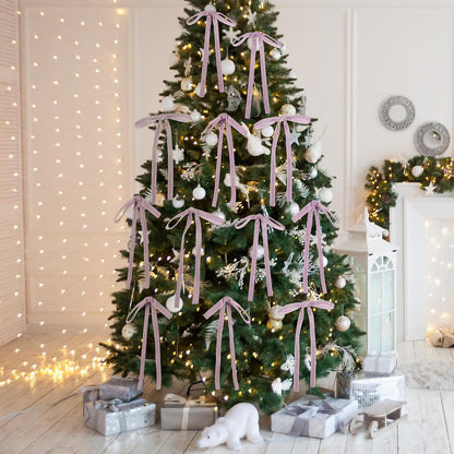 Skiennix 24 Pcs Velvet Bows - Vintage Ribbon Bows for Christmas Tree & Crafts | Light Purple, 5 x 7 Inch
