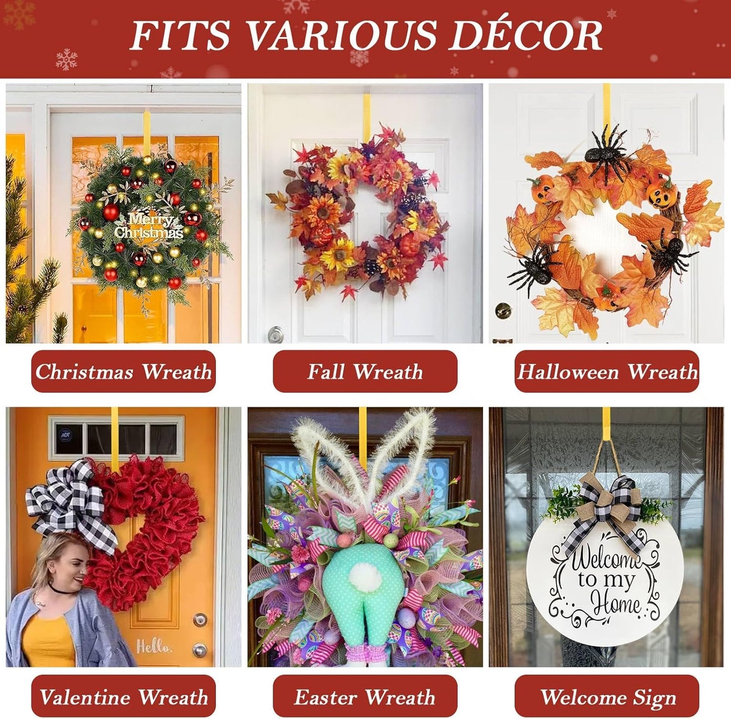 Metal Wreath Hanger 12" - Heavy Duty Over-the-Door Hook for Seasonal Decor | Gold Finish