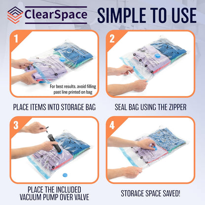 Skiennix Vacuum Seal Bags - Space Saver Storage for Clothes & Blankets | 10 Small Bags with Hand Pump