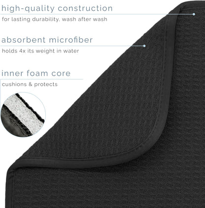 S&T INC. Dish Drying Mat - Absorbent Microfiber Kitchen Counter Pad, 16” x 18”, Large, Black