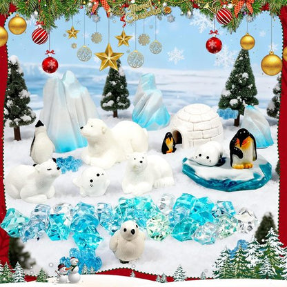 Bbiamsleep Mini Arctic Animal Figurines Set - 65 Pcs Polar Bear & Penguin for Christmas Decor