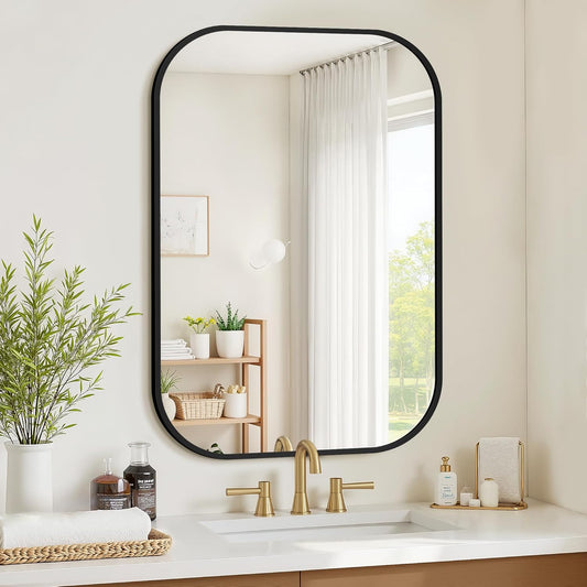 Regine Switzerland Black Bathroom Vanity Mirror - Shatterproof HD Reflection | 24 x 36 Rectangular Design