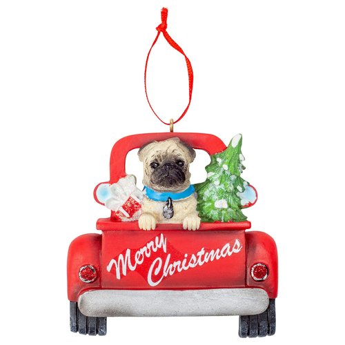 Kurt Adler A1940PU Pug in Back of Truck Ornament for Personalization, 5-inch High, Resin for Christmas