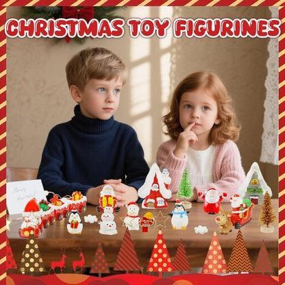 Hiawbon Mini Santa Figurines - 24-Day Advent Calendar with Resin Santa, Snowman & Xmas Trees for Holiday Decor