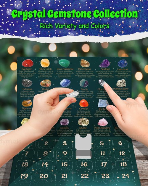 Crystal Advent Calendar 2025 - 24 Unique Crystals & Gemstones for Healing | Perfect for All Ages