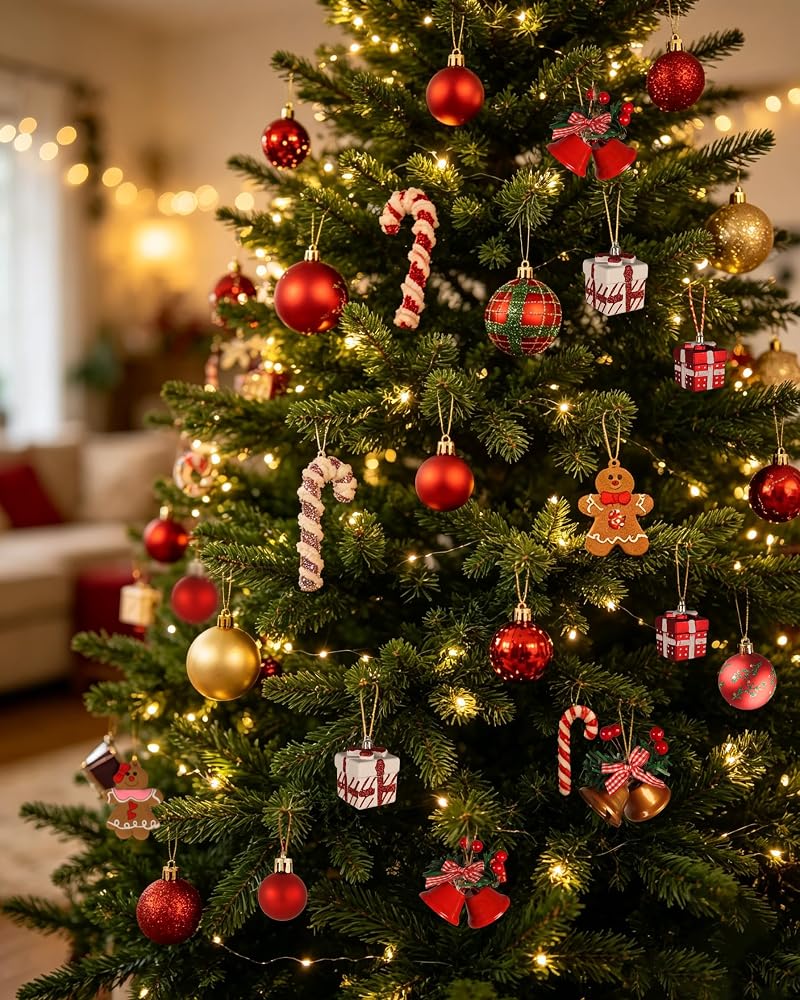 93-Count Christmas Ornament Set - Shatterproof Baubles, Gingerbread Men, Santa Reindeer