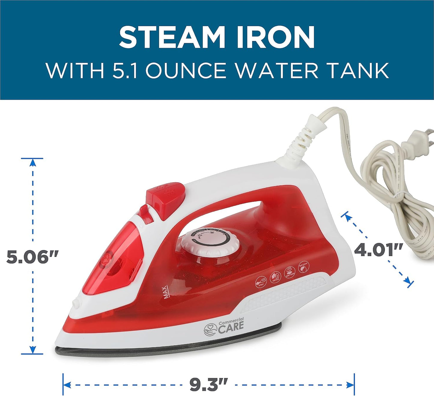 Skiennix Steam Iron - 1200 Watt Portable Self-Cleaning Clothes Steamer | Nonstick Soleplate, Red