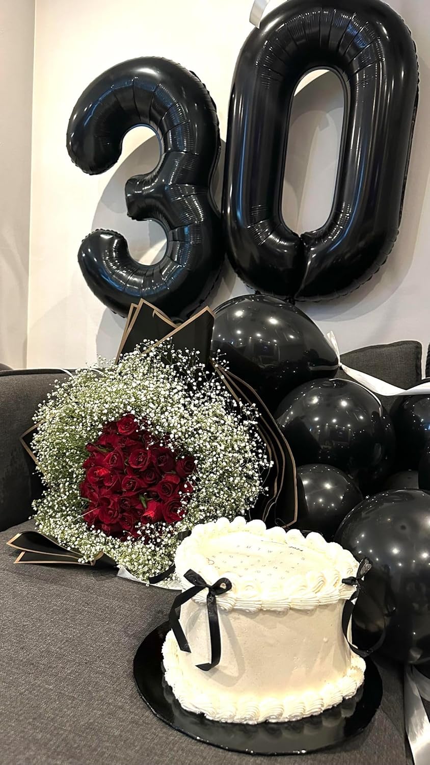 Skiennix 30 Balloon Number - 40 Inch Black Foil Birthday Decoration for 30th Celebration