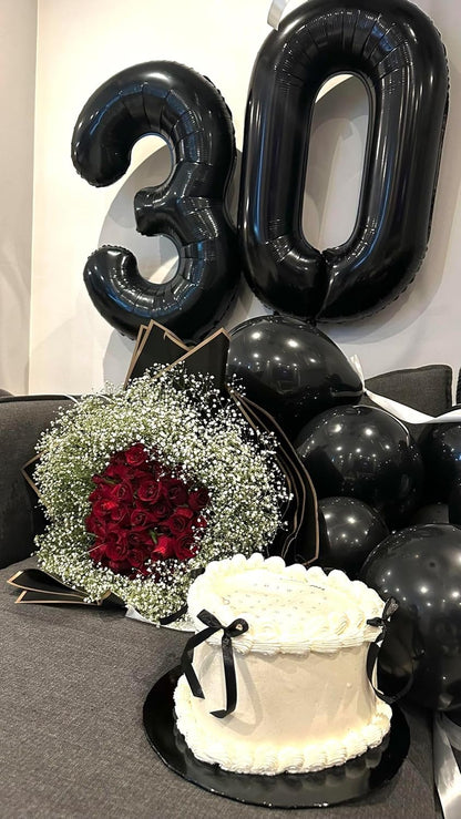 Skiennix 30 Balloon Number - 40 Inch Black Foil Birthday Decoration for 30th Celebration