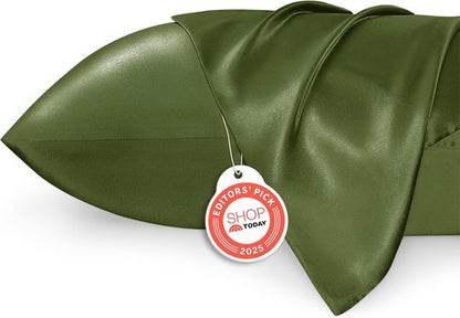 Bedsure Satin Pillowcase - Silky Soft Queen Pillowcase 2 Pack for Hair & Skin | Olive Green, 20x30 Inches