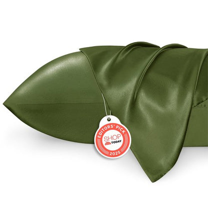Bedsure Satin Pillowcase 2 Pack Similar to Silk Pillow Cases Standard Size, Pillow Case for Hair with Envelope Closure, Olive Green Room Decor Aesthetic Gifts for Women, Moss, 20x26 Inches, 2pcs
