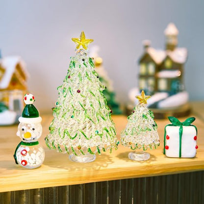 HDCRYSTALGIFTS Mini Blown Glass Christmas Figurines Set - 4 Collectible Ornaments for Holiday Decor