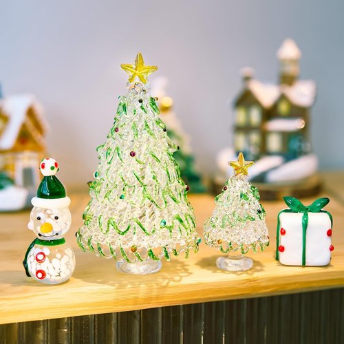 HDCRYSTALGIFTS Mini Blown Glass Christmas Figurines Set - 4 Collectible Ornaments for Holiday Decor