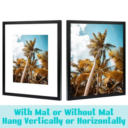 Frametory, 16x20 Black Picture Frame - Display Pictures 11x14 Photo with Mat - High Definition Real Glass- Wide Molding (16x20, Black)