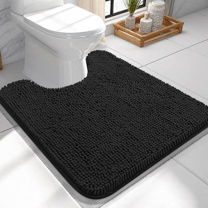 OLANLY U-Shaped Toilet Rugs - Extra Soft, Absorbent Chenille Bath Mat | 24x24, Quick-Dry, Non-Slip, Black