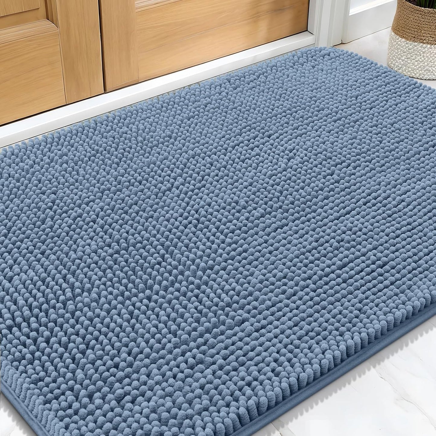 OLANLY Dog Door Mat - Absorbent Non-Slip Mud Mat for Indoor Use | Quick Dry Chenille, 30x20, Airy Blue