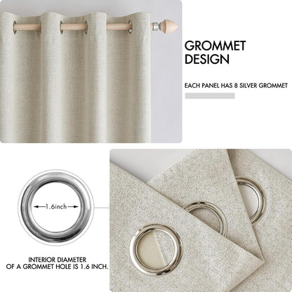 MIULEE 100% Blackout Linen Textured Curtains - Solid Thermal Insulated Cream Drapes | 52 x 84 Inch (2 Panels)