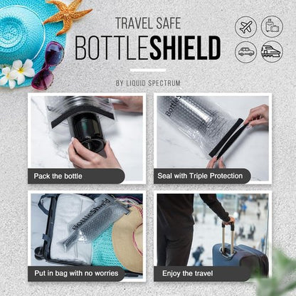 Liquid Spectrum Reusable Wine Protector Travel Bag by Bottle Shield (6-Pack) - Unbreakable Bottle Sleeve, Leak Proof & Double Layer Bubble Protection | Travel Bags for Suitcase Luggage, Clear