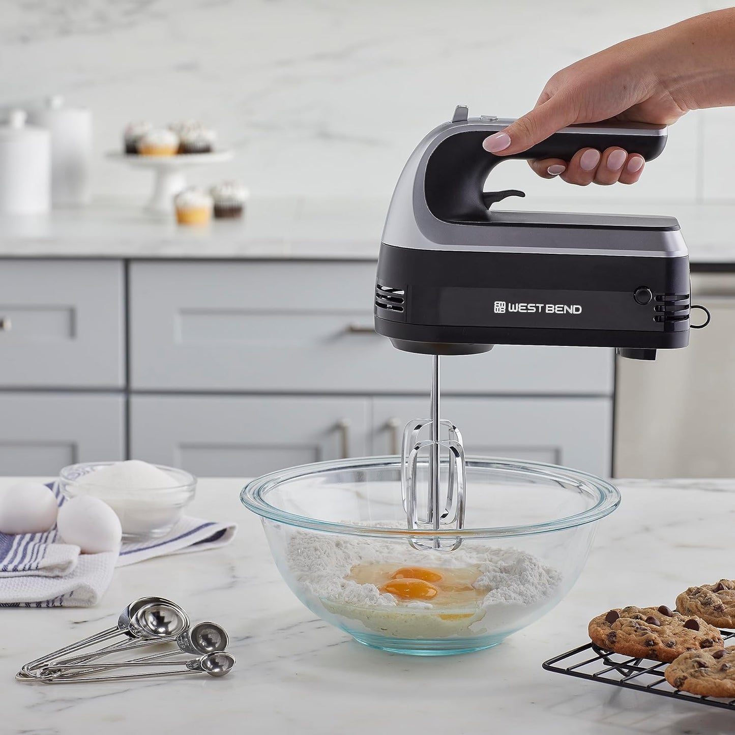West Bend Hand Mixer Plus - 6-Speed Immersion Blender Attachment with Ergonomic Handle | 250-Watts, Black