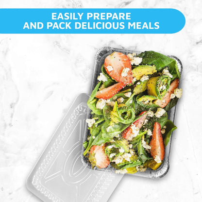 MontoPack Disposable Aluminum Foil Takeout Pans - 2lb Capacity with Clear Lids | Eco-Friendly & Recyclable | 50-Pack 8x5.5” Drip Pans