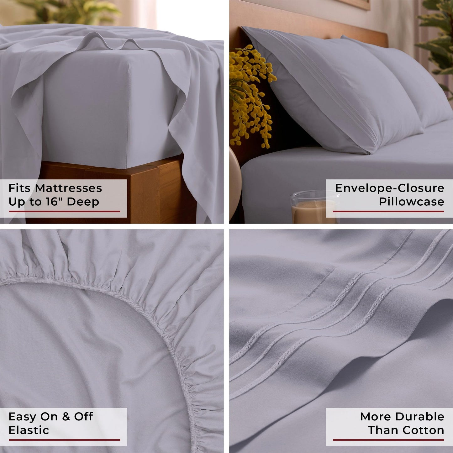 Mellanni Queen Sheet Set - 6-Piece Iconic Collection Bedding, (Including 4 Pillowcases), 16-Inch Deep Pocket, Easy Care, Extra Soft, Cooling Sheets, Brushed Microfiber - Lavender