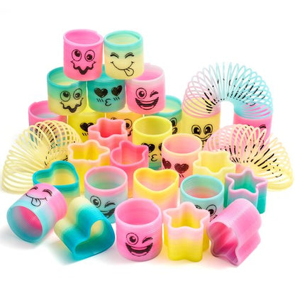 JOYIN 30 Pcs Spring Rainbow Party Favor, Mini Plastic Coil Spring Toy, Fidget Stress Coil Mini Springs Bulk Toys for Carnival Prize Birthday, Easter Goodie Bag Stuffers