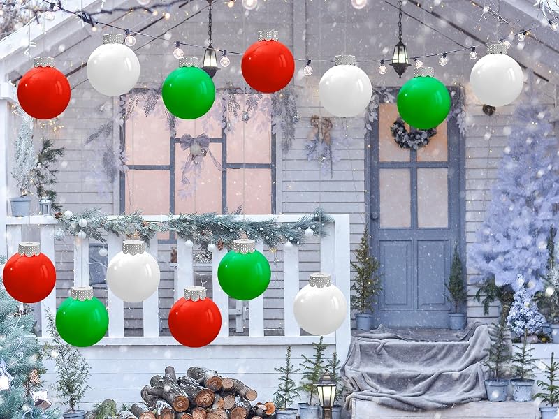 18 Pcs 9-Inch Outdoor Christmas Inflatable Balls for Yard, Porch, Garden - Blue, Red, Green