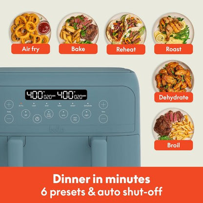 Bella 4 Qt TriZone Air Fryer - EverGood™ Ceramic Nonstick, Dual Basket Design | Digital Touchscreen, 6 Presets