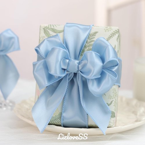 French Blue Wired Satin Ribbon - 1.5 Inch, 25 Yards for Gift Wrapping, Baby Showers, Weddings & Crafts