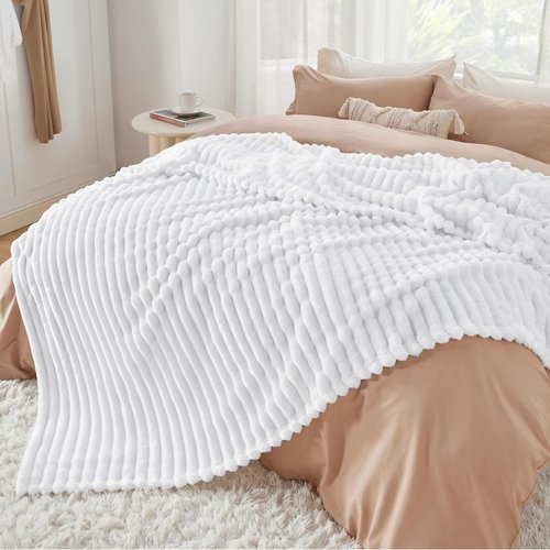 Bedsure GentleSoft California King Size Blanket - Cozy White Fleece Throw, 102x96 Inches, Perfect Gift for Women