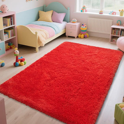 Red 6' x 9' Ultra Soft Shag Area Rug for Bedroom & Living Room (Variation: Red+6' x 9' Rectangular) - Non-Slip Plush Home Decor