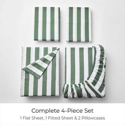 Mellanni Full Sheets Set - 4 PC Iconic Collection Bedding - Hotel Luxury, Extra Soft, Cooling Bed Sheets - Wrinkle, Fade, Stain Resistant (Full, Oxford Stripe Sage)