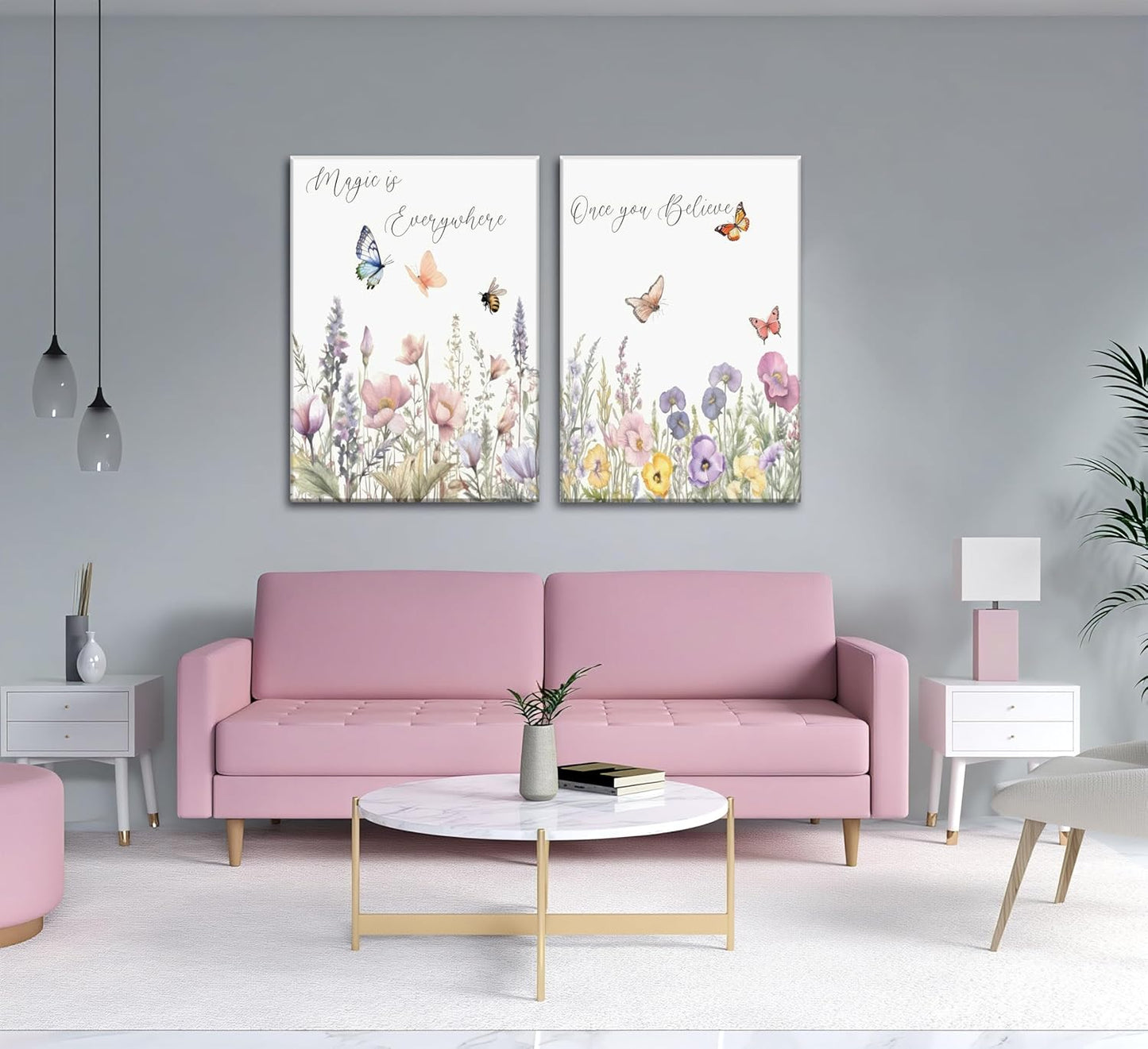 Skiennix Wildflower Nursery Canvas Wall Art - Inspirational Floral Paintings for Baby Room | 2-Piece Set