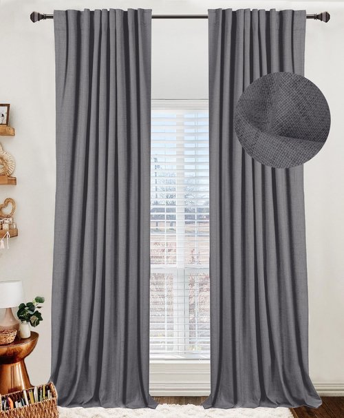 100% Blackout Shield Linen Blackout Curtains for Bedroom 96 Inches Long, Back Tab/Rod Pocket Living Room Drapes, Thermal Insulated Blackout Curtains 2 Panels Set, 50" W x 96" L, Dove Grey
