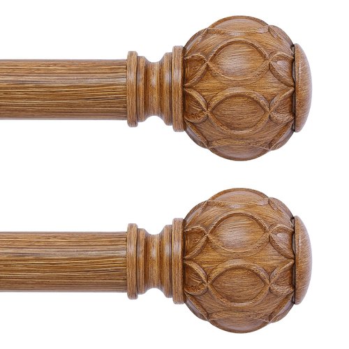 HTZON 2 Pack Wood Curtain Rods 48 to 84 Inch,1 Inch Adjustable Curtain Rod,Netted Texture Window Curtains Rods,Farmhouse Rustic Heavy Duty Curtain Rods,Brown Wood Grain Decorative Drapery Rods 36-88"