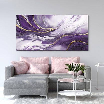 Yiijeah Large Canvas Wall Art - Purple and Gold Abstract Design for Living Room | Modern Framed Decor