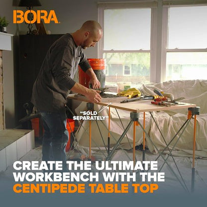 Bora Centipede Folding Work Table - 2 ft. L x 4 ft. W x 2.5 ft. H - Steel, 1500 lb. Capacity, Gray/Yellow