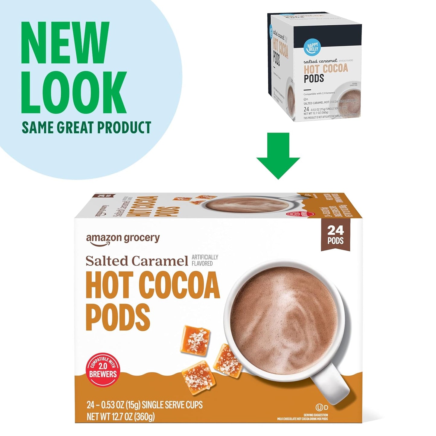Happy Belly Hot Cocoa Pods - Salted Caramel Flavor | Compatible with 2.0 K-Cup Brewers, 24 Count