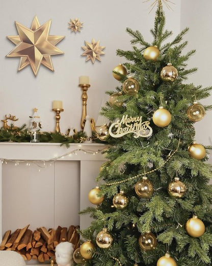 DN DECONATION Gold Glass Christmas Ornaments - Set of 9 Hanging Baubles for Tree Decoration | 3.15" Size