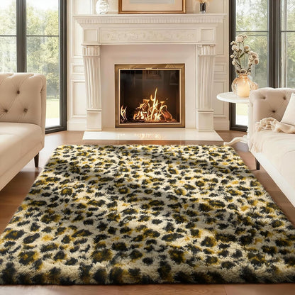 Ophanie Leopard Print Area Rug - Fluffy Shag Soft Throw for Bedroom & Living Room | Large 4x6 Size