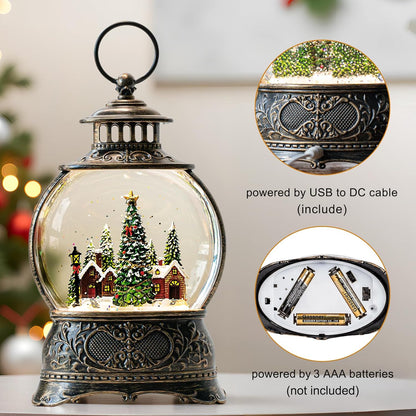 Regine Switzerland Christmas Snow Globe Lantern - Musical Water Lantern with Timer & USB/Battery Operated | Festive Decoration Gift