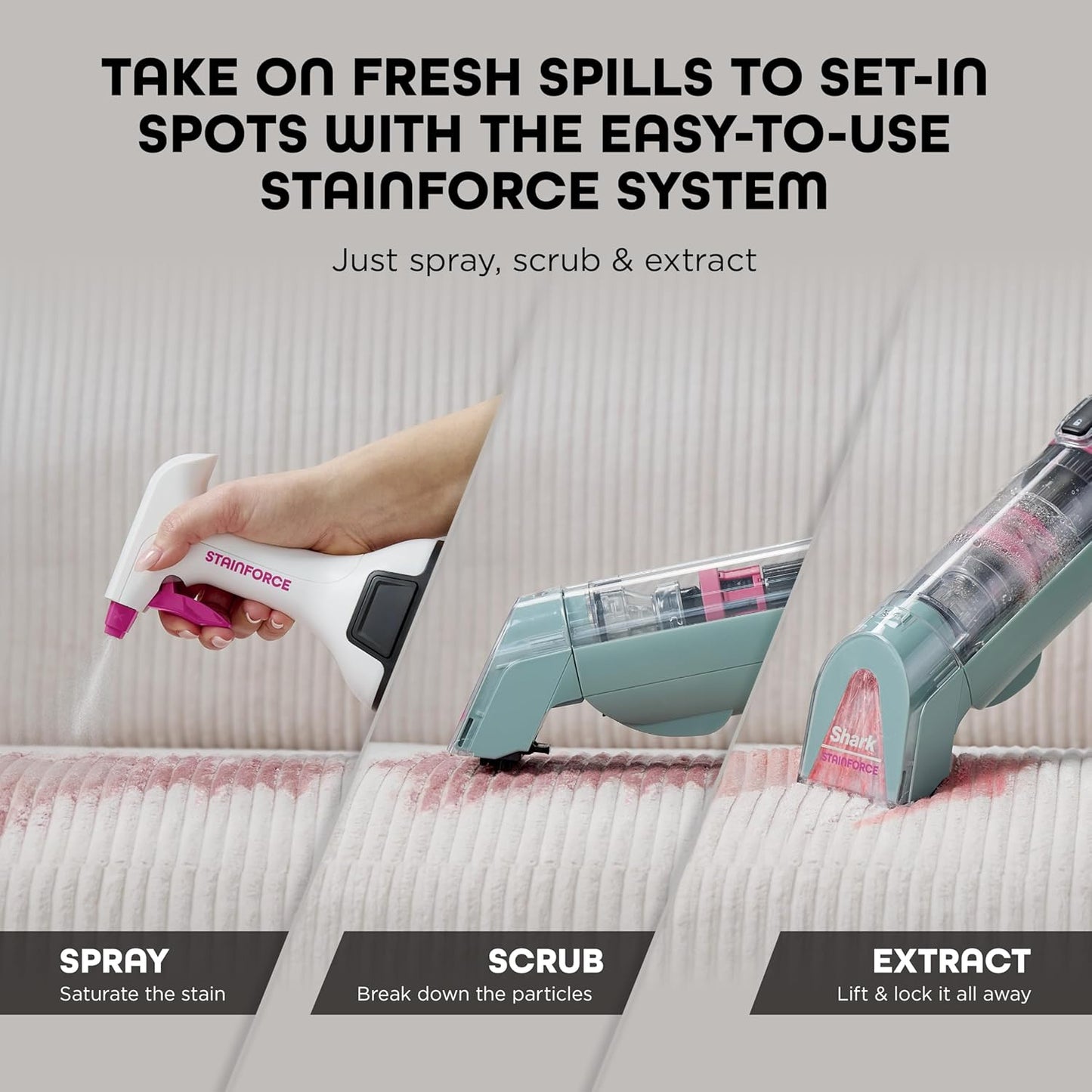 Shark StainForce Cordless Portable Spot & Odor Remover System - Ideal for Carpets, Rugs & Upholstery
