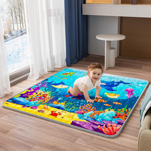 Skiennix Baby Play Mat - Thickened Waterproof & Non-Slip Crawling Mat | 50x50 Foldable Sea World Design